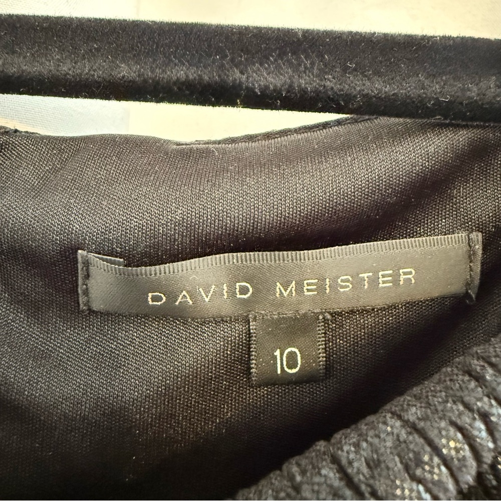 David Meister Black Ruched Beaded Cocktail Dress Long Sleeve Size 10 - Picture 2 of 12